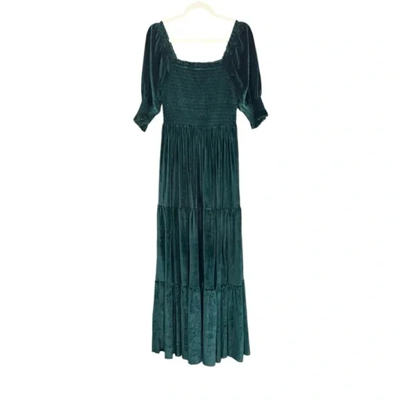 Baltic Born Clara Smocked Velvet Maxi Dress Green NWT - Picture 2 of 16